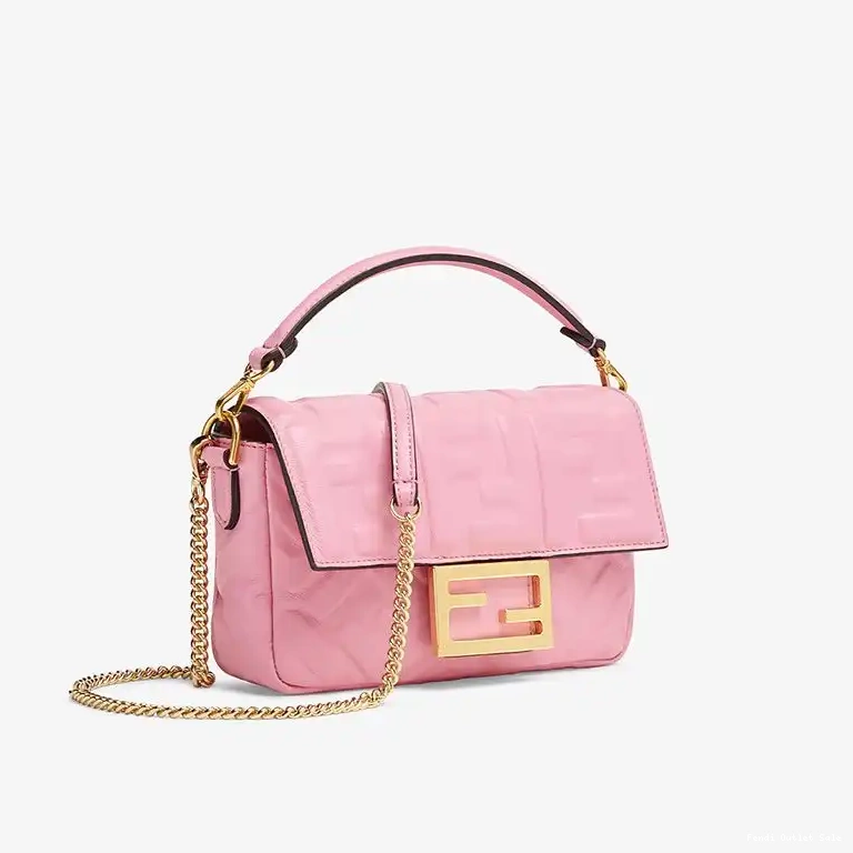 Affordable Motif Baguette Fendi Leather In Mini FF Pink Bag Nappa 0407